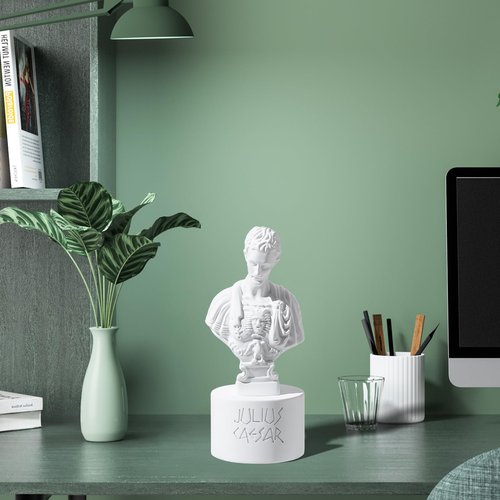 Surlama Julius Caesar Pencil Holder, 7.87" Resin Bust Statue with Back Stabbed Holes, Roman Desk Organizer