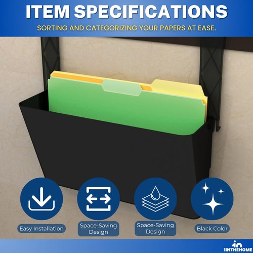 1InTheHome Single Pocket Black Wall File, Letter Size