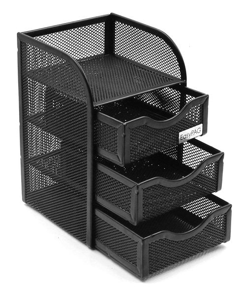 EasyPAG Mesh Desk Organizer with 3 Drawer Office Desktop Organizers and Accessories Stationery Caddy for Office, Home, Students, Black
