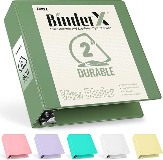 Sooez BinderX Extra Durable 2-Inch 3-Ring Binder - Holds 520 Sheets | Customizable Olive Green Cover