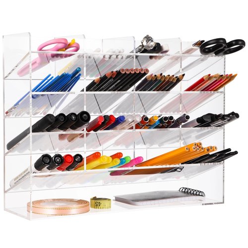 Toyoget Clear Acrylic Pen Holder, Large Capacity Vertical Marker Pen Organizer Desktop Display Storage Container for Office Stationery Pencil Art Supplies, 13 x 4.1 x 10.2 Inch