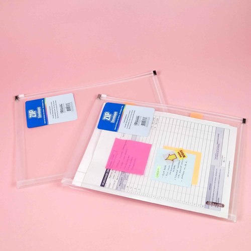 BAZIC Products Plastic Envelope Poly Envelopes, Letter Size Clear Folder Zip Closure, A4 Size File Folders, Documents Organizer, School Office Supplies, 24-Pack