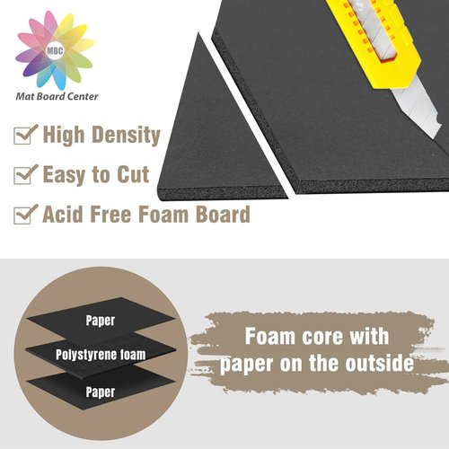 Mat Board Center | Acid-Free Foam Boards - Pack of 10, 24x36 Inch Black, 3/16" Thick