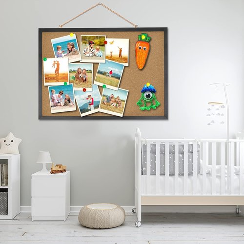 FEBSNOW Cork Board - 23 x 15.7 Inches Rectangle Black Frame | Ideal Wall Message & Vision Board