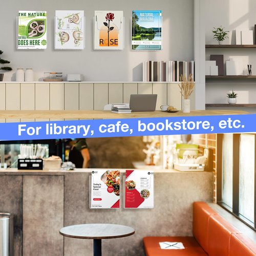 Ripeng 4 Pcs Brochure Holder 8.5 x 11 Inch Wall Mount Flyer Holder Acrylic Literature Clear Magazine Wall Display Hanging Envelope Display for Pamphlet File Home Office Supplies