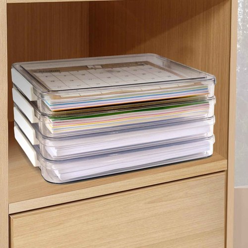 Aruihm 4 Pack Plastic Storage File Box, Plastic Stackable Storage Box with Lids, Clear, Versatile A4-Sized Suit for A4 Size Paper Storages Documents, School Supplies, Office Essentials