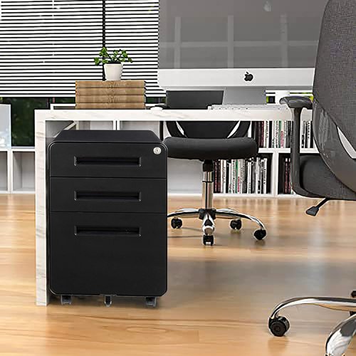 SISESOL 3-Drawer Rolling File Cabinet - Lockable Modern Office Storage with Anti-Tilt Wheels | A4/Letter/Legal Size