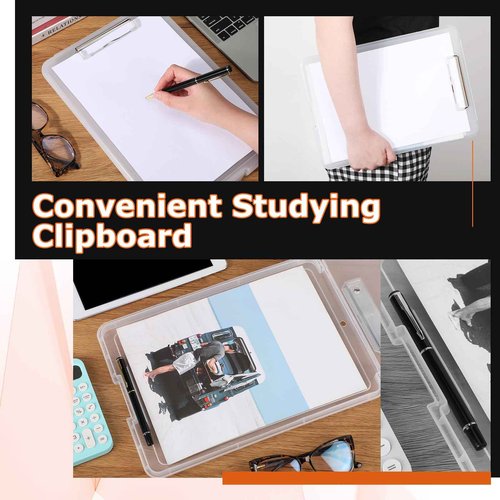 12 Pieces Clipboard with Storage 9.5 x 13.5'' High Capacity Nursing Clip Boards with Pen Holder Black Binder Folder Paper Organizer for Nurses Teachers Work School Office Supplies(Clear)