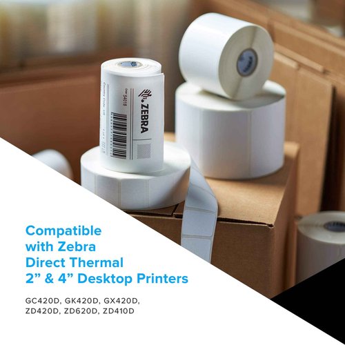 Zebra 1.25 x 1 in Direct Thermal Paper Labels Z-Perform 2000D Permanent Adhesive Shipping Labels 1 in Core 6 rolls 10031633SP