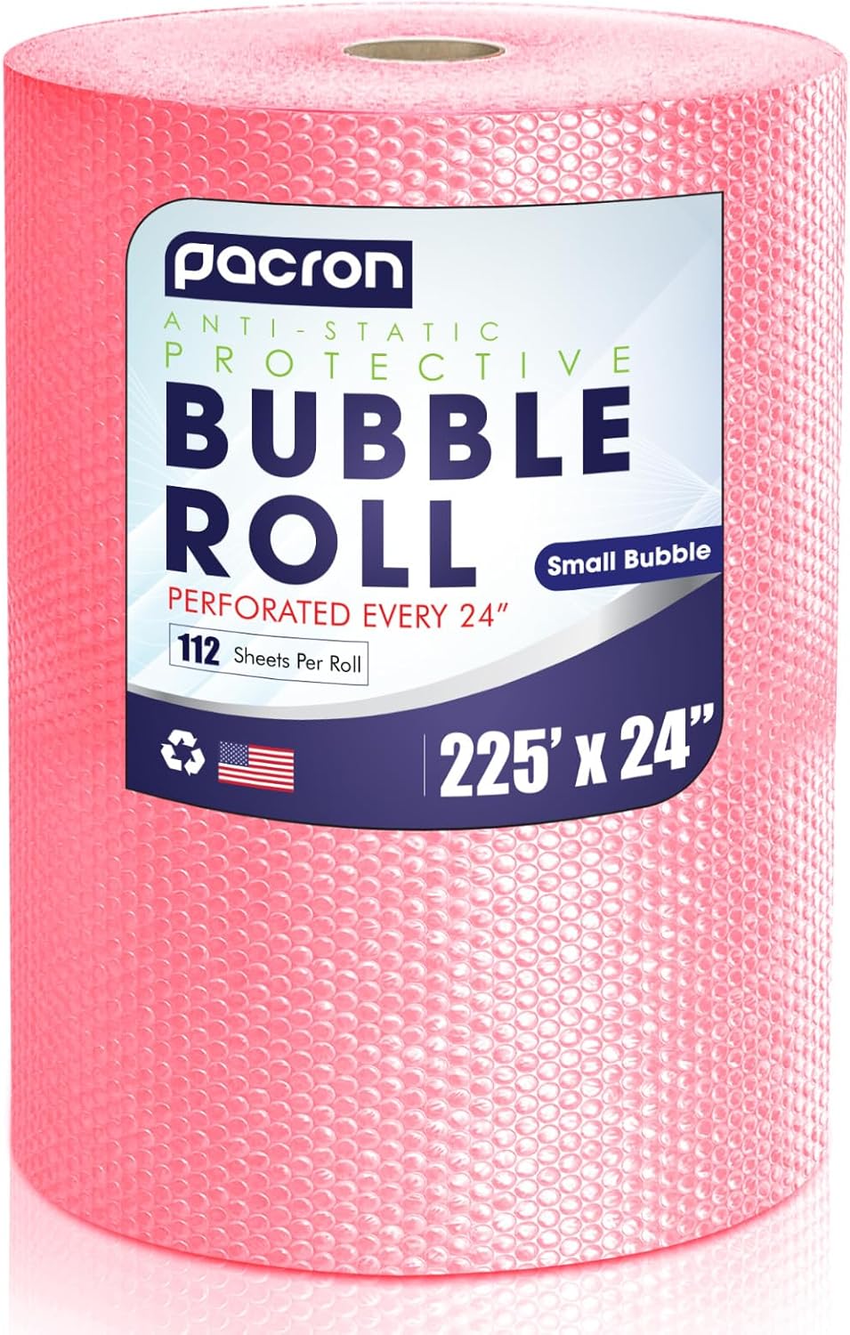 Skiennix Protective Anti-Static Bubble Wrap - 225FT x 24IN Pink, 3/16" Dense Cushioning for Electronics & Fragile Items