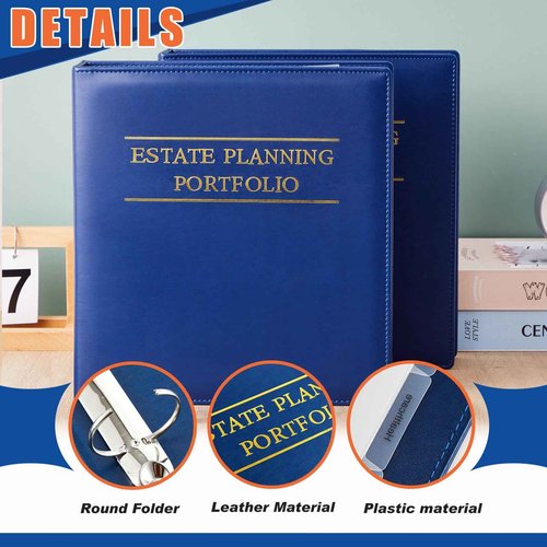 Skyygemm Estate Planning Portfolio Binder PU Leather 3 Ring Binders with Gold Title and Index Tab Dividers, 11'' x 11.8'' x 2.4'' Estate Planning Organizer(Blue)