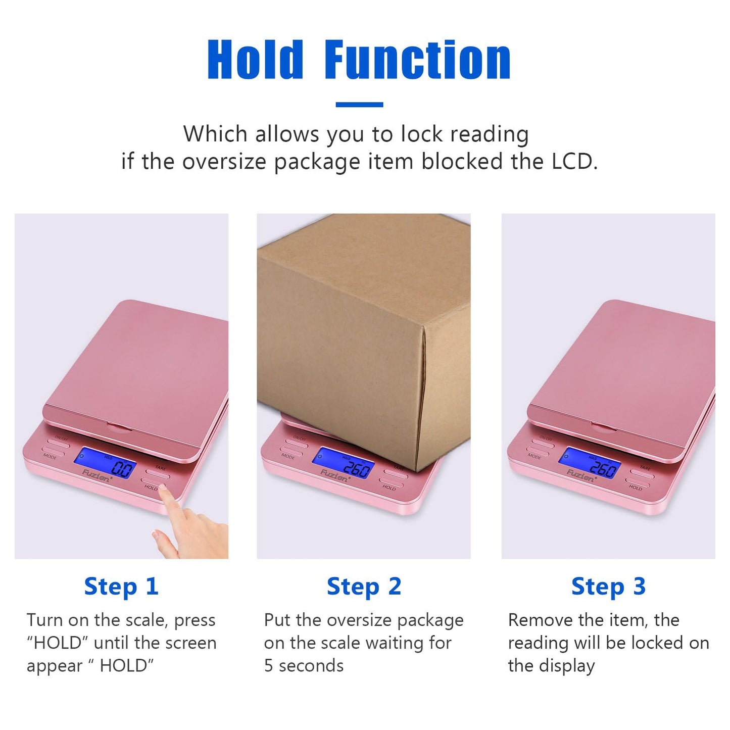 Fuzion Shipping Scale, Digital Postage Scale for Packages 86 lb/0.1oz with Hold and Tare, Postal Scale with Flip Holder, Package Scale for Small Business, Battery & AC Adapter, Rose Gold