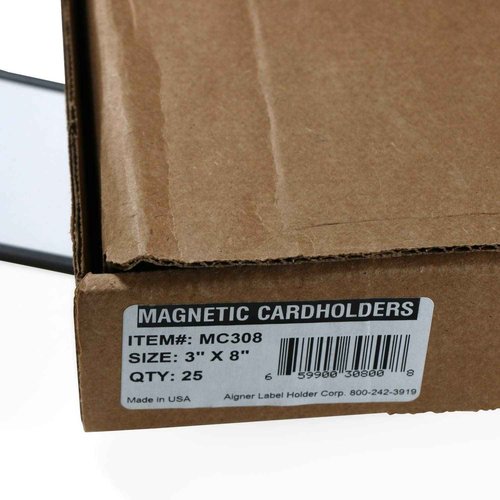 SmartSign (Pack of 25) 3 x 8 inch Flexible 'C' Channel Shelf Label Holders with Inserts, 62.5 mil Magnetic Material, Black, Made in USA