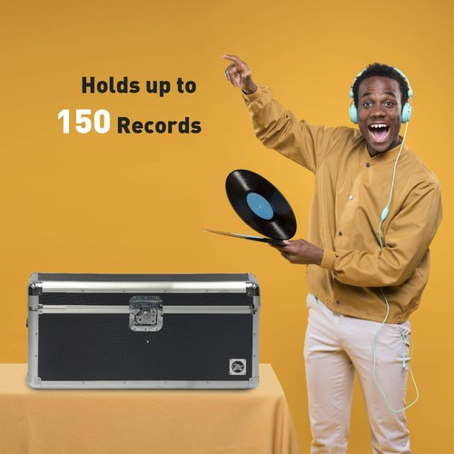 EASYGO PRODUCTS Classic Acts Vinyl Record Album Storage Case – Aluminum Lp Record Player Crates for Records (Holds 150 Records)