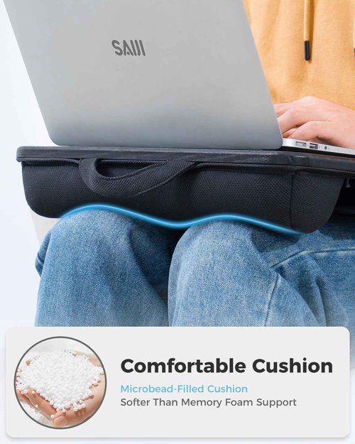SAIJI Laptop Lap Desk, Portable Laptops Tray with Cushion, Drawer Storage, Phone Holder, Carry Handle, Phone Holder- Computer Laptop Stand for Bed Fits Up to 15.6 Inch Laptops