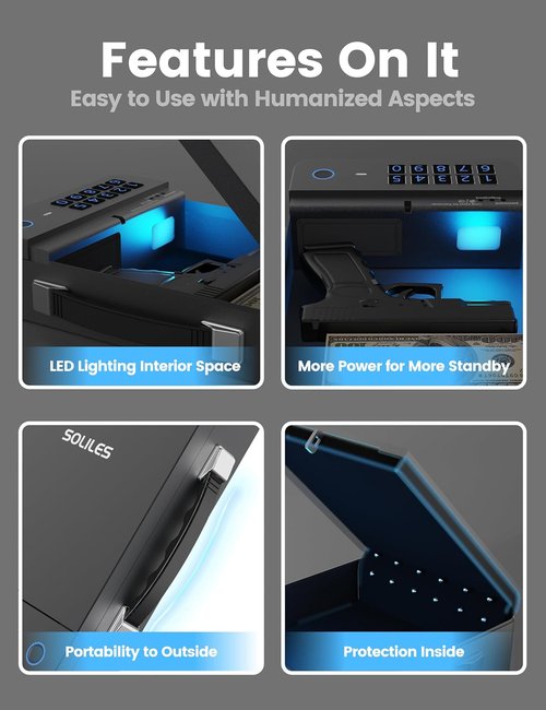 Biometric Gun Safe - 4-Way Unlock with APP, Fingerprint, PIN & Key - 2000mAh Rechargeable Battery