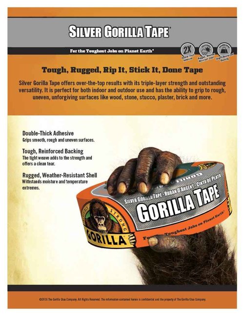 Gorilla Silver Duct Tape, 1.88" x 35 yd, Silver, (Pack of 4)