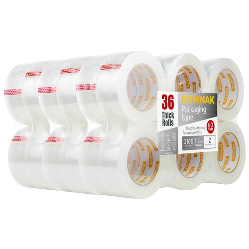 ROWNAK Clear Packing Tape 36 Rolls - Heavy Duty Packaging Tape 3.2mil Thick, 2.0 in. Wide x 60 Yards - Strong Adhesive, Silent, Reliable Package Tape for Home Office Shipping Moving Sealing