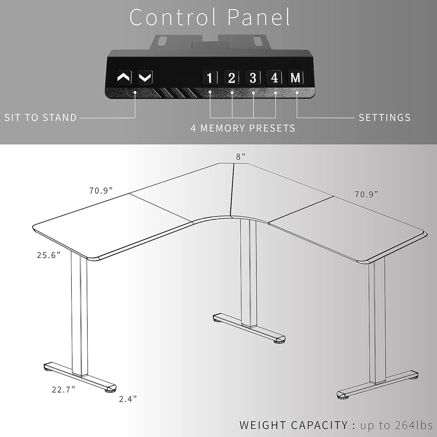 VIVO Electric Height Adjustable L-Shaped Stand Up Desk - 71"x71" Curved Black Table Top & Frame | Memory Controller
