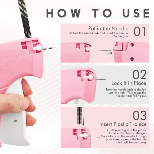 Stitch Gun for Clothes, Handheld Tagging Gun for Quick Clothing Fix, Sewing Kid Tag Attacher Gun, Includes 6 Needles, 500 Black Miniature Fasteners and 500 White Miniature Fasteners