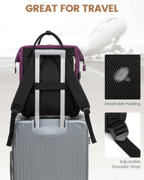 LOVEVOOK Laptop Backpack for Women Fashion Business Computer Backpacks Travel Bags Purse Doctor Nurse Work Backpack with USB Port, Fits 15.6-Inch Laptop Dark Purple-Black