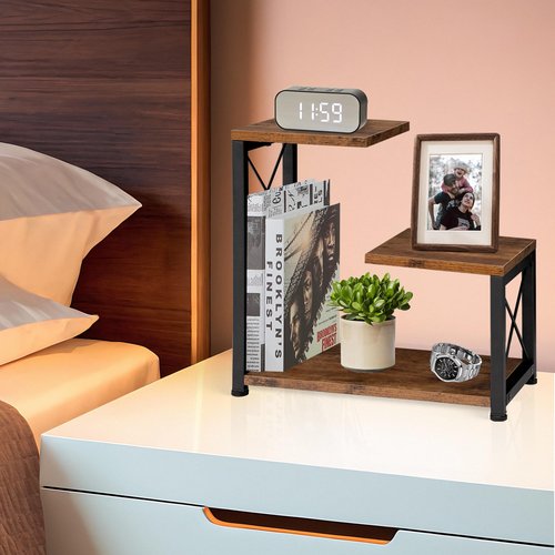 GODDGITT Desk Shelf Organizer, 3 Tier Office Desktop Bookshelf, Wood Desk Organizers Storage Rack and Freestanding Display Shelf for Office, Dorm, Kitchen, Home