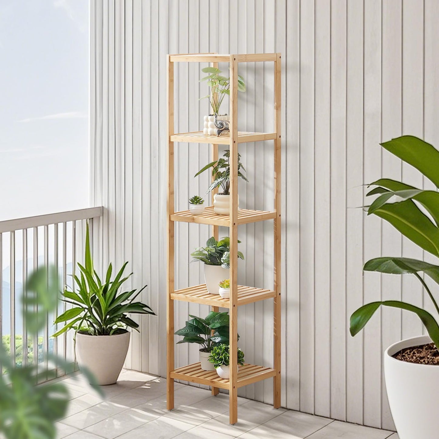VEVOR 5-Tier Bathroom Standing Shelf, Narrow Shelving Unit, Display Storage Rack Organizer, Freestanding Flower Plant Stand, Multifunctional Bamboo Shelf Ideal for Bathroom, Kitchen, Home, Natural