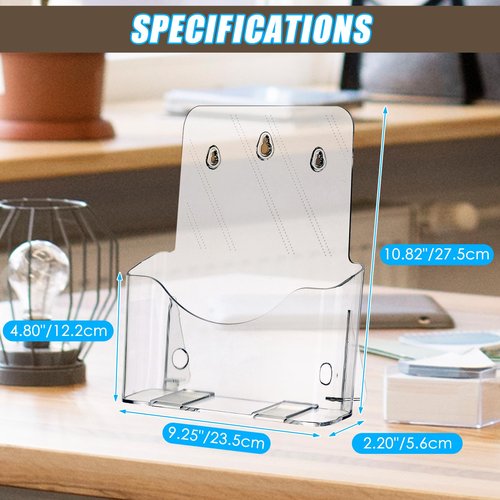 MAOPINER 4 Pack Acrylic Brochure Holder Stand, 8.5 x 11 Inches, Pamphlet Holder Display Stand for Wall Mount or Countertop Use, Plastic Flyer Stand Organizer for Menus, and More