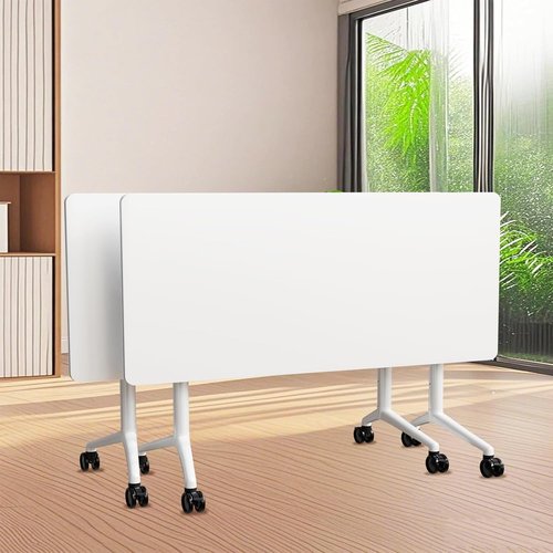 Movable Folding Conference Table - Modern Rectangular Design with Wheels | White, 47.2in for Office & Training Rooms