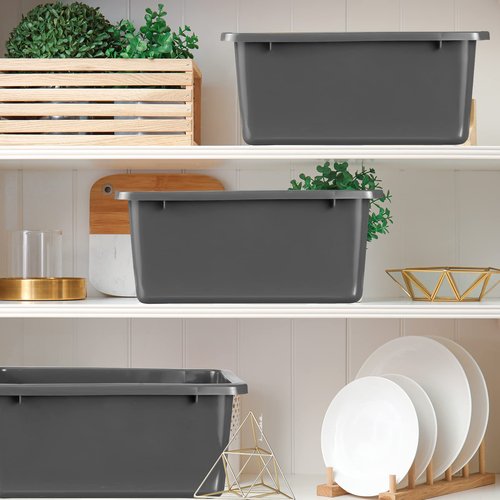Tuanse 12 Pack Small Cubby Bins Plastic Storage Container Toy Book Closet Organizers for Toys, Crafts, Art Supplies, Books, Clothes, Office Classroom Supplies,11.4 x 7.5 x 4.9 Inches (Gray)