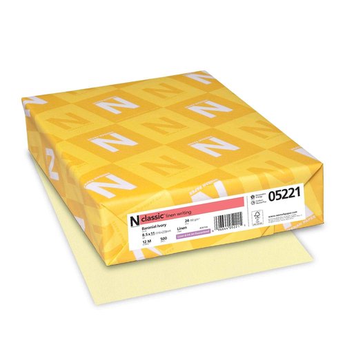 Neenah Paper Classic Linen Stationery, 24 lb Bond Weight, 8.5 x 11, Baronial Ivory, 500/Ream
