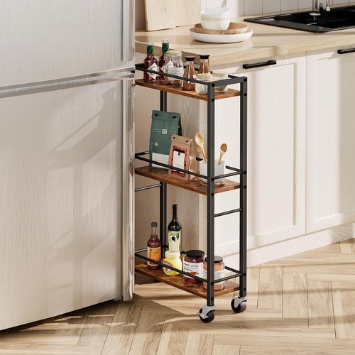 MAHANCRIS Slim Rolling Cart - Mobile Kitchen Cart on Wheels | Narrow Storage Solution in Rustic Brown