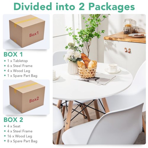 Giantex Round Dining Table Set for 4, 5-Piece Kitchen Table Chairs Set, Modern 31.5" D Dining Table & 4 Dining Chairs with Solid Wood Legs, Dinette Table Set for Small Spaces Dining Room Restaurant