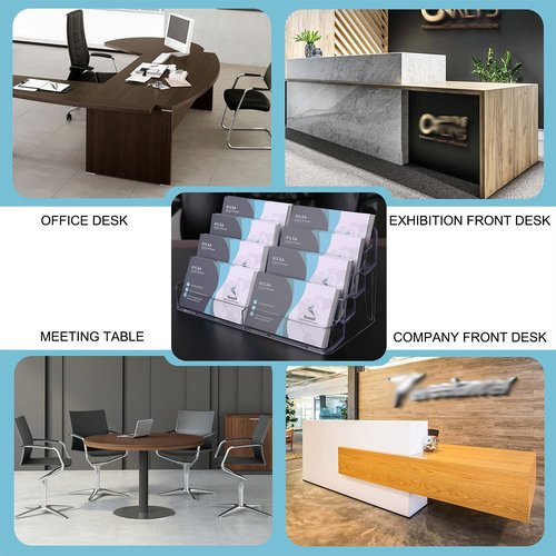 Gowall Business Card Holder, 8 Pocket Acrylic Business Card Holder for Desk Clear Business Card Stand Desktop Business Card Holders Plastic Business Card Display for Exhibition, Home and Office, 4 PCS