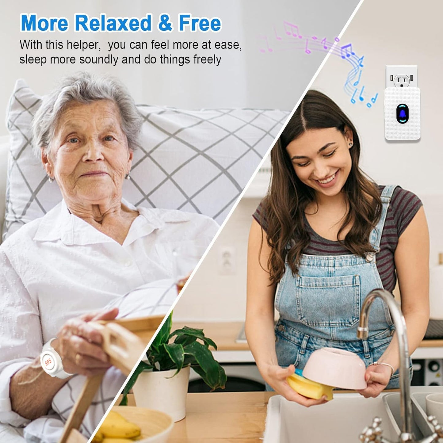 Daytech Wireless Caregiver Pager Wrist Call Button Personal Help Alert Pager System for Home Nurses Caregivers Patients Elderly 2 Waterproof Transmitters 1 Plugin Receiver