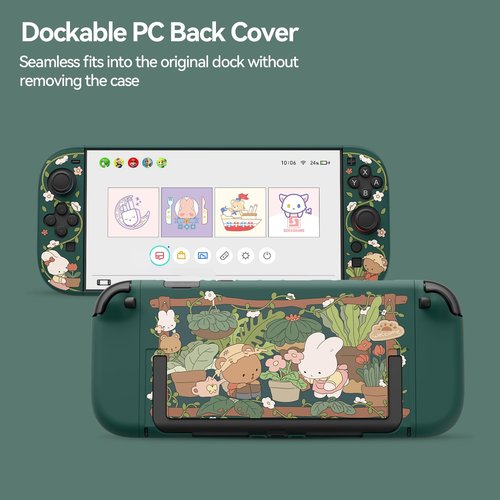 GeekShare Protective Shell Compatible with Switch 2, Kawaii Cartoon Dockable Case for Switch 2, Anti-Scratch and Shock-Absorption Design Cover Skin - Bunny Garden