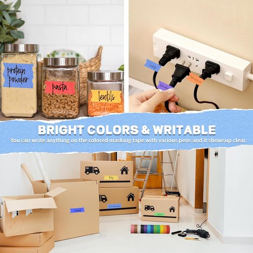 Skiennix 12PCS Colored Masking Tape - Versatile DIY Craft & Art Supplies | 2/3In x 13Yards Rolls