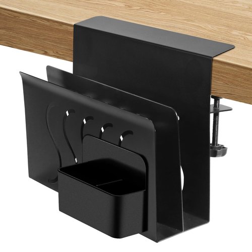 YSaekYeo 2 Tier Desk side storage,Under Desk Storage Clamp On Organizer with Magnetic Pen Holder, No Drill Hanging Under Laptop Holder for Office and Home，Black
