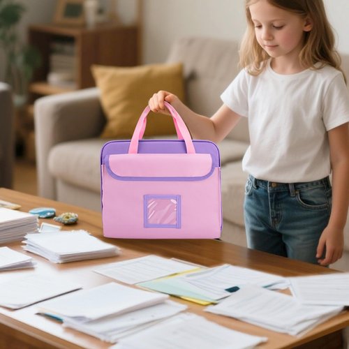 GRAOSO Zipper Document Bag for Boys and Girls, 9 Expandable Folders, Baby Portfolio Organizer Case with Customized Photo and Name Areas, Pink