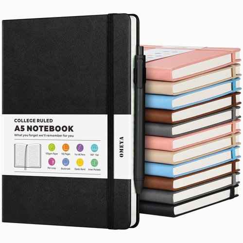 12 Pack Journal Notebooks for Work with 6 Pens, A5 Hardcover Notebook，Business Notebooks Bulk, College Ruled Notebook for Men, Leather Journal for Writing, 160 Pages, 100GSM Thick Paper (5.7" x 8.3")