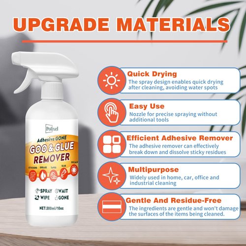 POLIXEL Adhesive Remover Goo & Glue Remover with Plastic Scraper Sticker Remover for Stickers, Labels, Decals, Residue, Tape, Gum, Grease, Tar, Crayon, Glue - 10oz/ 300ml
