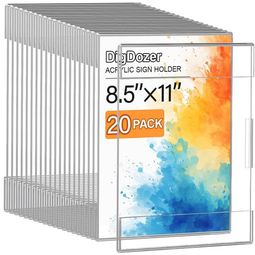 DigDozer 20 Pcs Acrylic Sign Holder 8.5 x 11, Dual-Purpose Wall Mount Sign Holders with Adhesive, Clear Plastic Frames Paper Display Sign Holders for Office, Store, Restaurant - Horizontal or Vertical