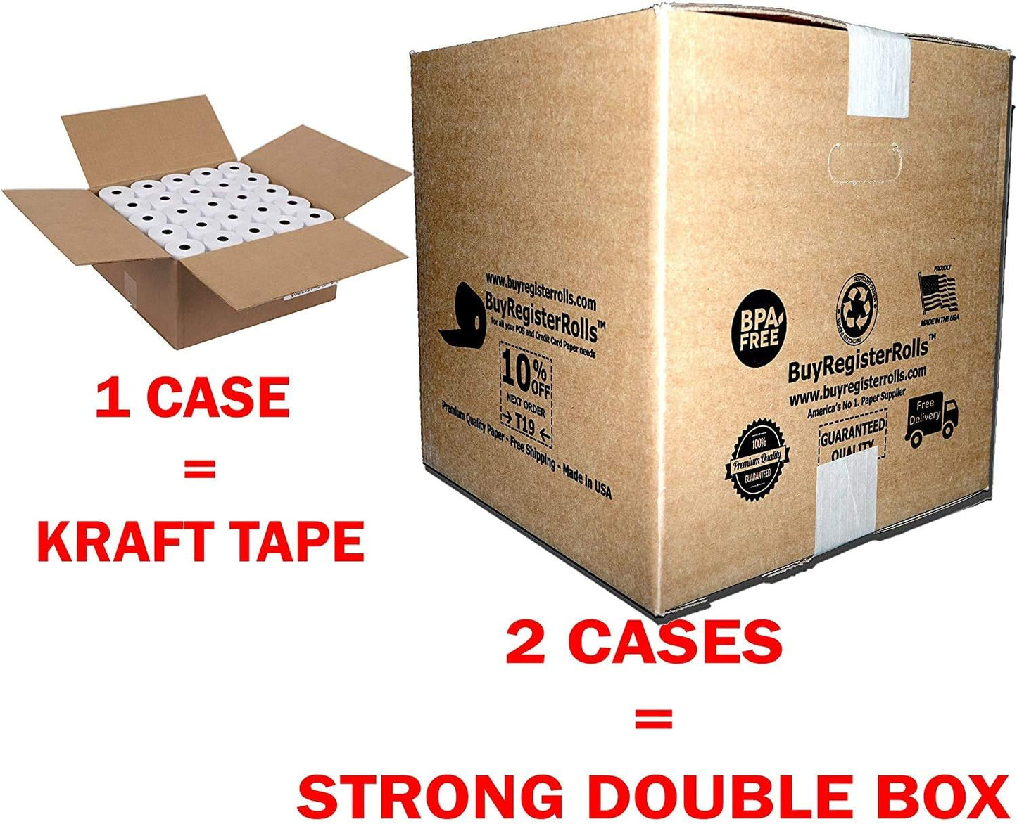 BuyRegisterRolls Thermal Paper Receipt Rolls - Premium 55 GSM | 2 1/4" x 50' | BPA Free for All Terminals