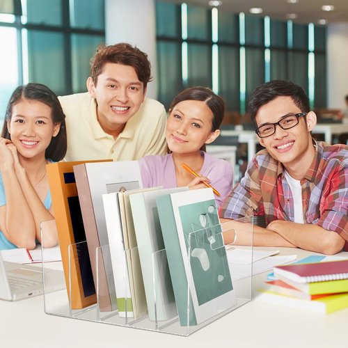 Affrolling 2 Pcs Acrylic File Organizer 5 Slots Acrylic File Sorter Clear Desktop File Collator Acrylic Desk Organizer Sturdy Acrylic File Folder Holder for Mail Letter Paper Document Office Home