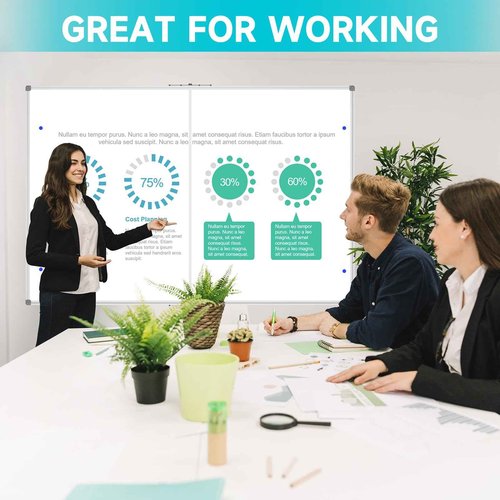 JILoffice Large Foldable White Board 60x40 Inches, Dry Erase Magnetic White Board, Silver Aluminum Frame with 2 Detachable Marker Tray Wall Mounted Board for Office Home and School