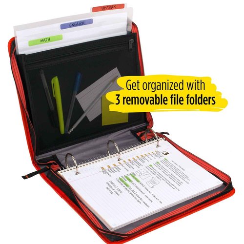 Five Star Zipper Binder, 2 Inch 3-Ring Binder with Removable File Folders, 530 Sheet Capacity, Red/Black (29036CE8)