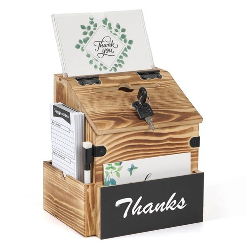 handrong Suggestion Box,Wooden Donation Boxes with Slot and Lock,Wood Raffle Box,Ballot Prayer Tip Money Drop Boxes with Sign Holder for Fundraising Prayer Ballot Comment