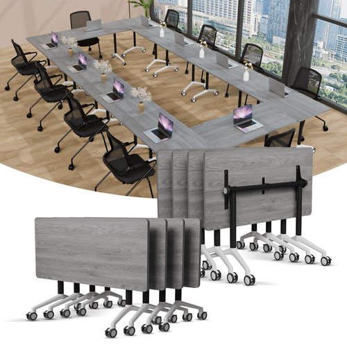 Modern Conference Table,4PCS Folding Conference Table with 360°Mobile Wheels,Office Conference Room Table for 4-6 Person,Modular Meeting Table (Grey, 55in)