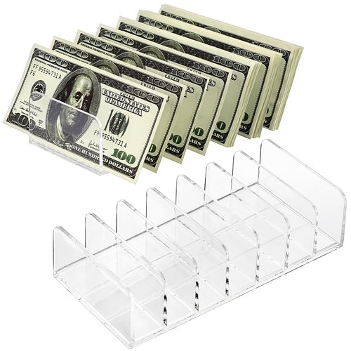 Hipiwe 2 Packs Mail Organizer Plastic Cash Tray for Desk - 7 Slots File Organizer Clear Desktop Bill Divider Holder for Paper Envelope Document Book Money Eyeshadow Makeup Palette