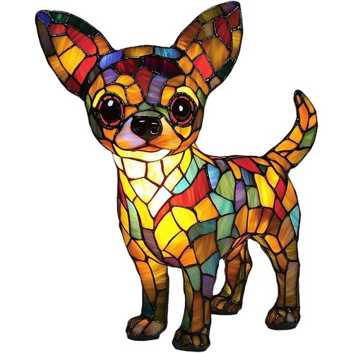XWNGDAFEVF Small Dog Lamp, Retro Stained Resin Tabletop Night Light, 3D Cute Puppy Table Lamps, Gift for Lovers Home Decor, Chihuahua